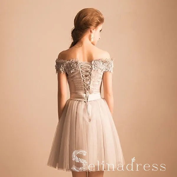 A-line Off-the-shoulder Homecoming Dresses Appliqued Juniors Prom Dresses HML019