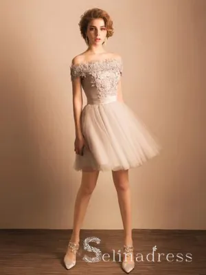A-line Off-the-shoulder Homecoming Dresses Appliqued Juniors Prom Dresses HML019