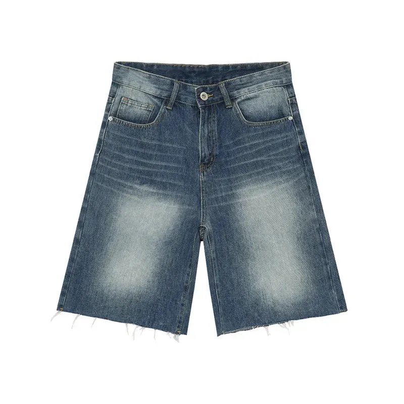 American Style Men's Denim Shorts Casual Worn-out Straight Male Trousers Wide Leg Loose Bottom Trend Summer 9C6318