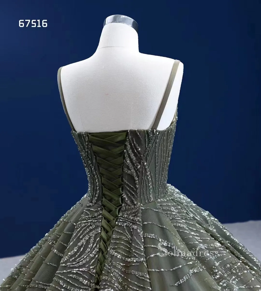 Ball Gown Spaghetti Straps Green Long Formal Dresses Wedding Dress Quinceanera Dresses RSM67516