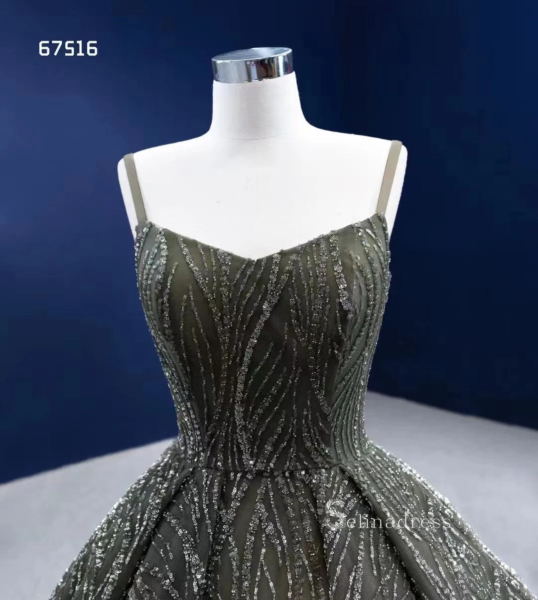 Ball Gown Spaghetti Straps Green Long Formal Dresses Wedding Dress Quinceanera Dresses RSM67516