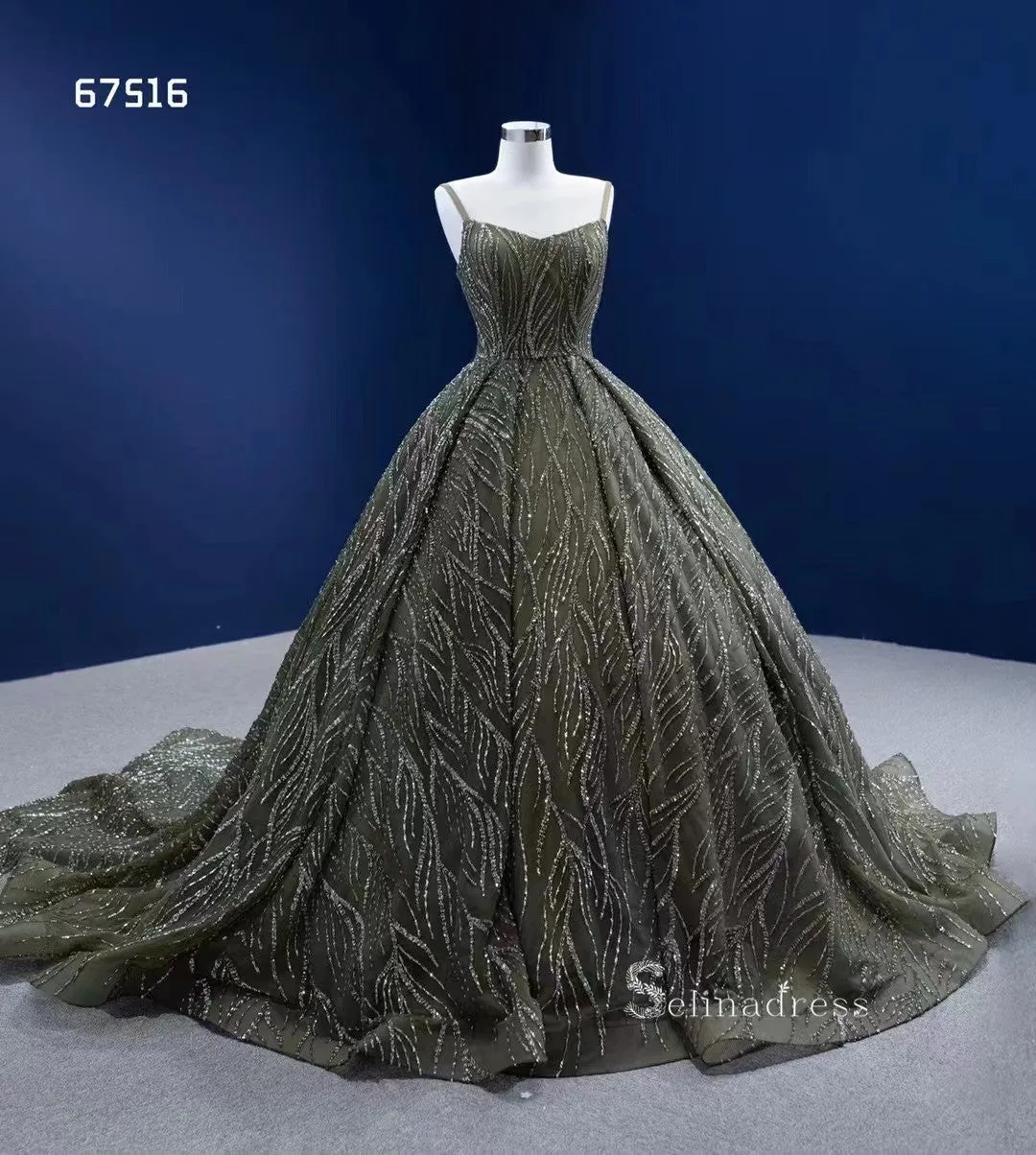 Ball Gown Spaghetti Straps Green Long Formal Dresses Wedding Dress Quinceanera Dresses RSM67516