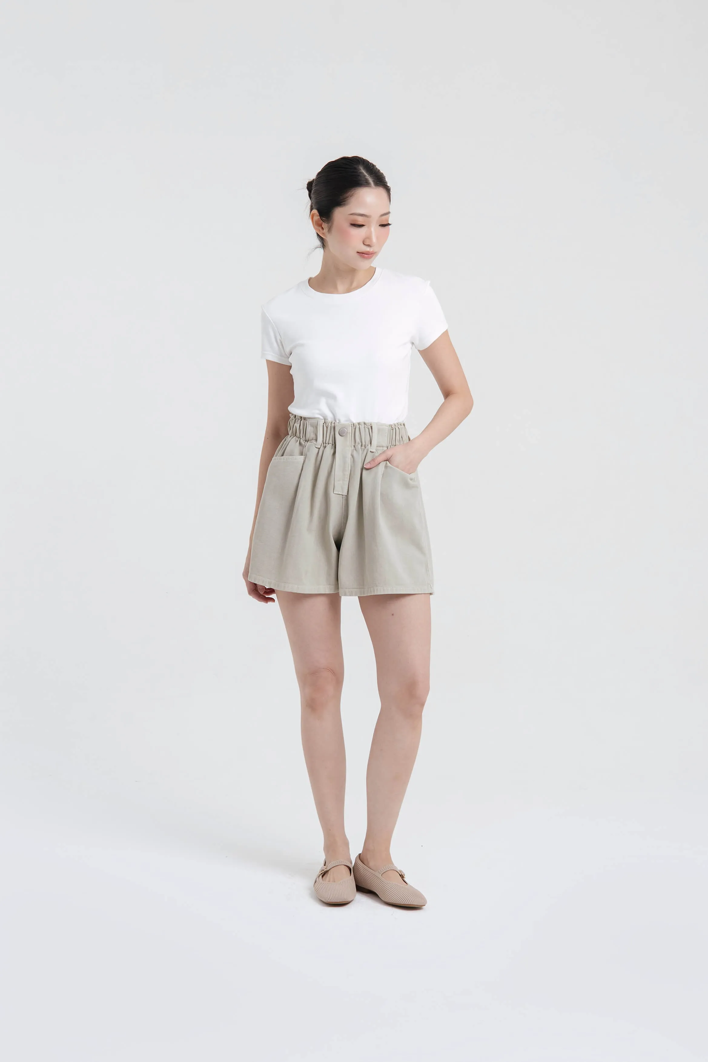 Beige Denim Shorts