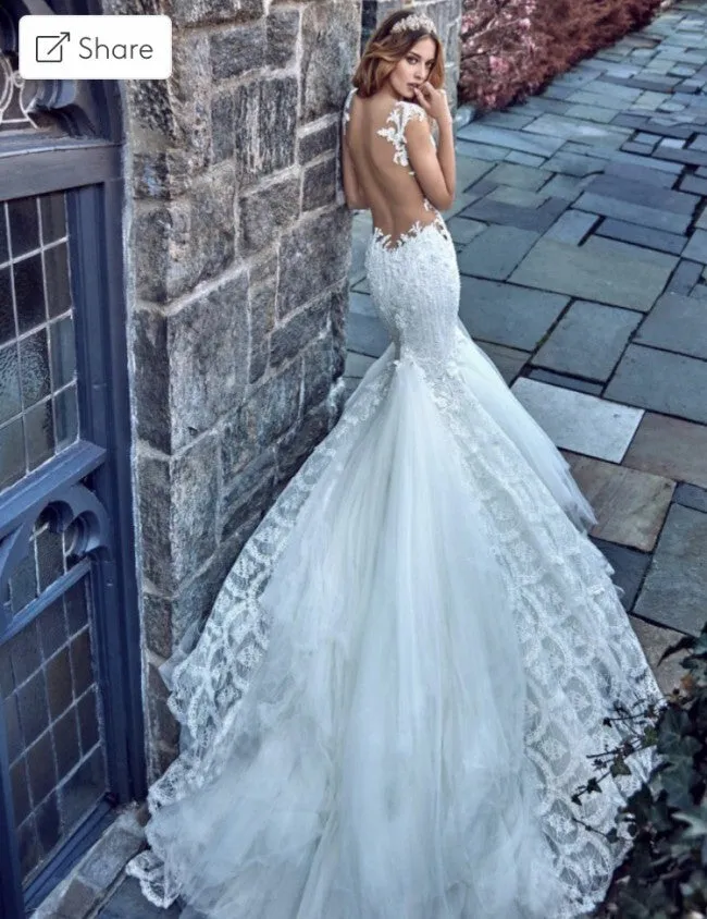 Chic Mermaid Straps Sleeveless Rustic Lace Wedding Gowns Backless Wedding Gowns MLS003