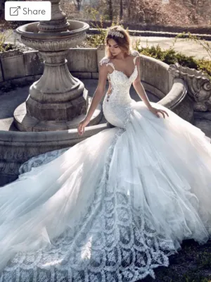 Chic Mermaid Straps Sleeveless Rustic Lace Wedding Gowns Backless Wedding Gowns MLS003