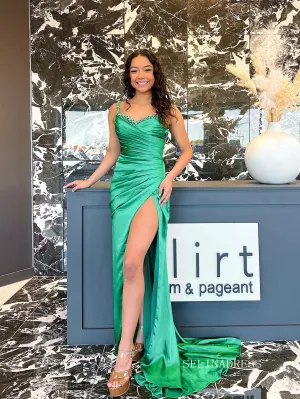 Chic Sheath/Column Spaghetti Straps Simple Long Prom Dress Thigh Split Elegant Party Dress #OPW017