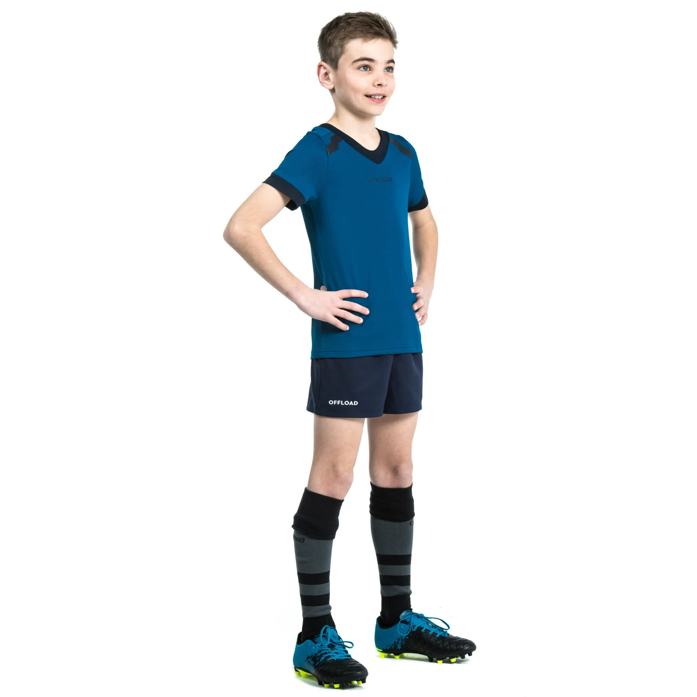 Children's rugby shorts R100 with pockets blue OFFLOAD, dark blue