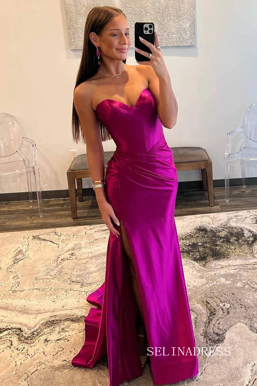 Cute Mermaid Sweetheart Gold Sequins Long Prom Dress with Slit lpk530