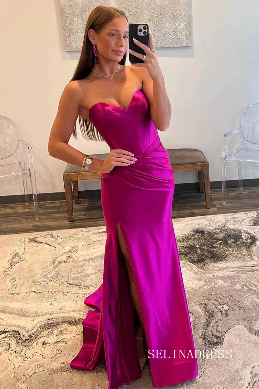 Cute Mermaid Sweetheart Gold Sequins Long Prom Dress with Slit lpk530