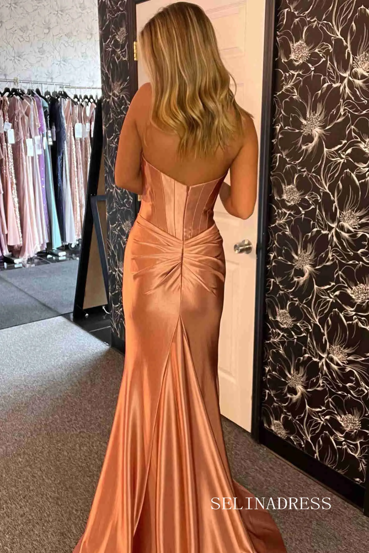 Cute Mermaid Sweetheart Gold Sequins Long Prom Dress with Slit lpk530