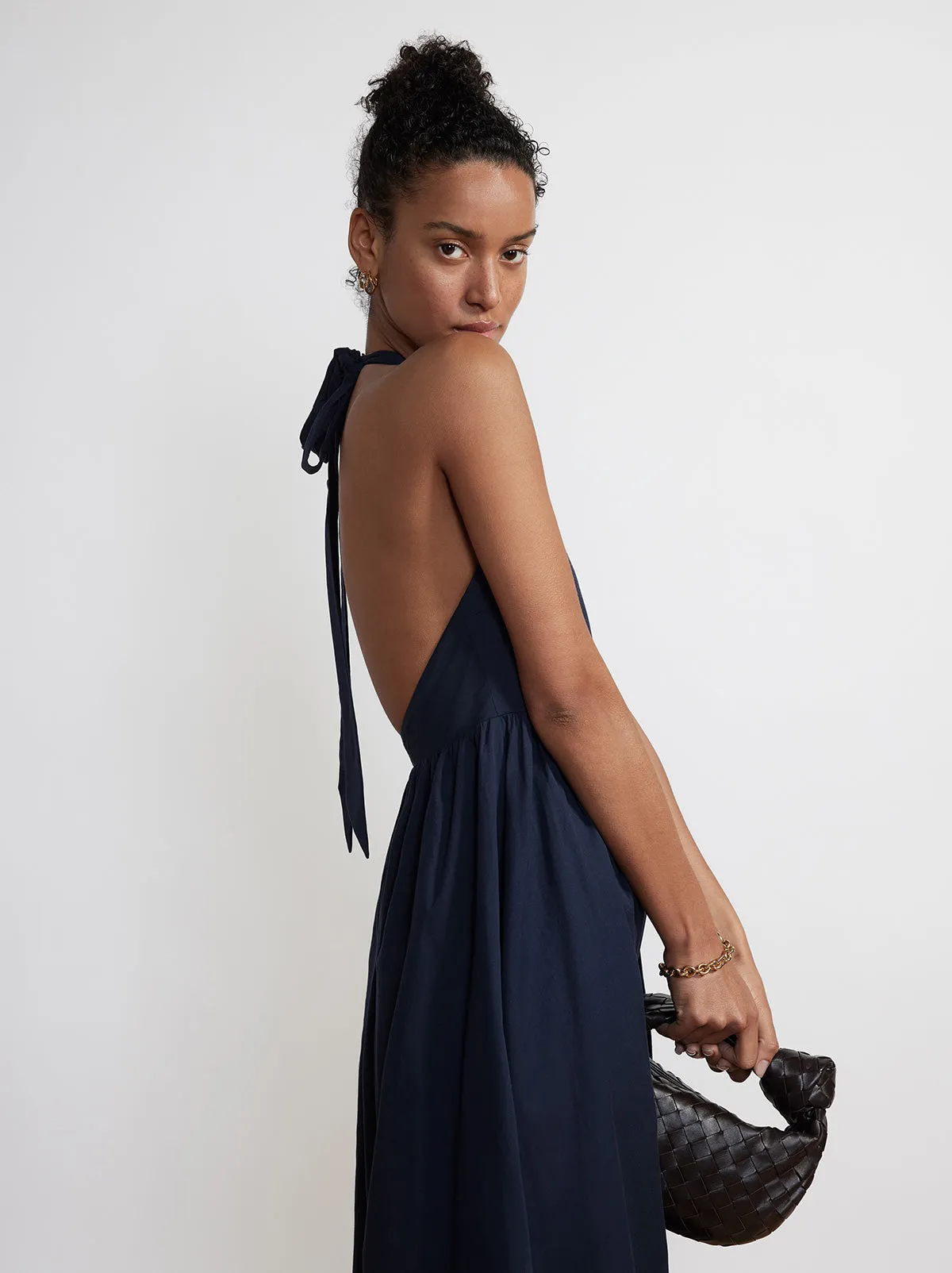 Freya Navy Cotton Halterneck Dress