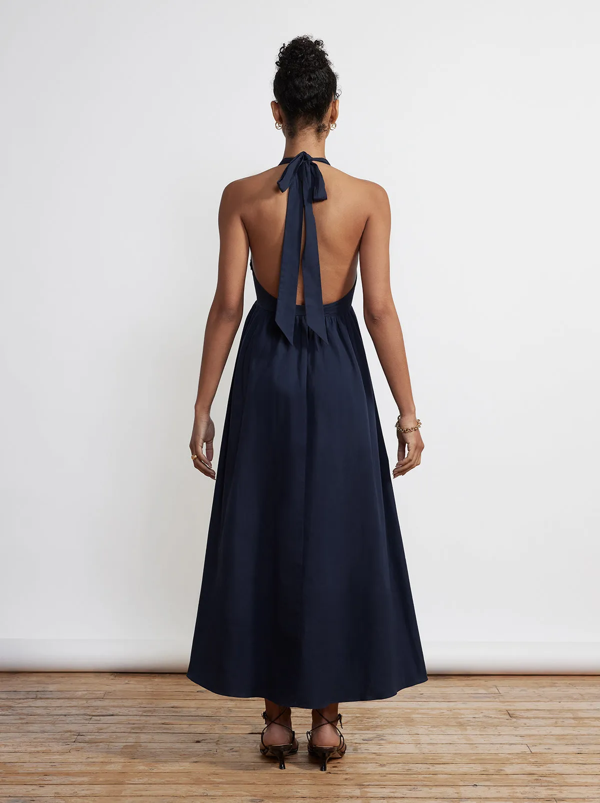 Freya Navy Cotton Halterneck Dress