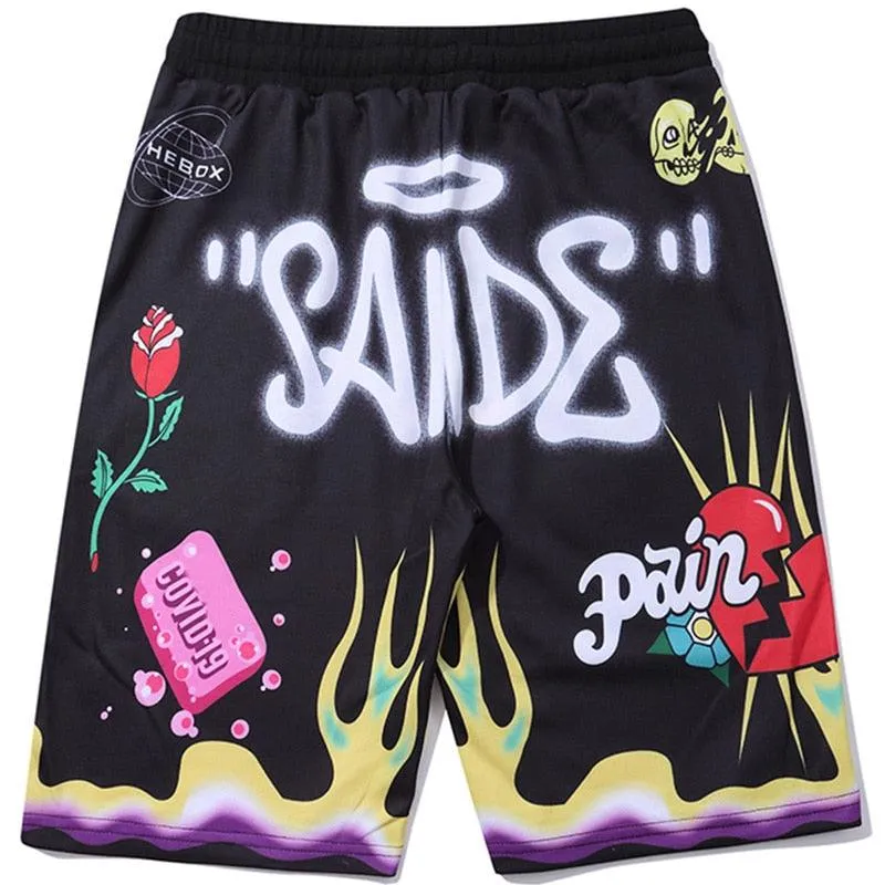 Graffiti Print Casual  Shorts Knee-length