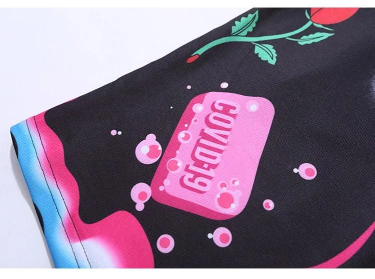 Graffiti Print Casual  Shorts Knee-length