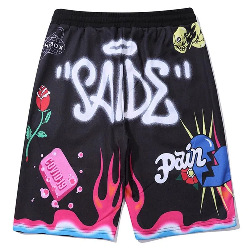Graffiti Print Casual  Shorts Knee-length