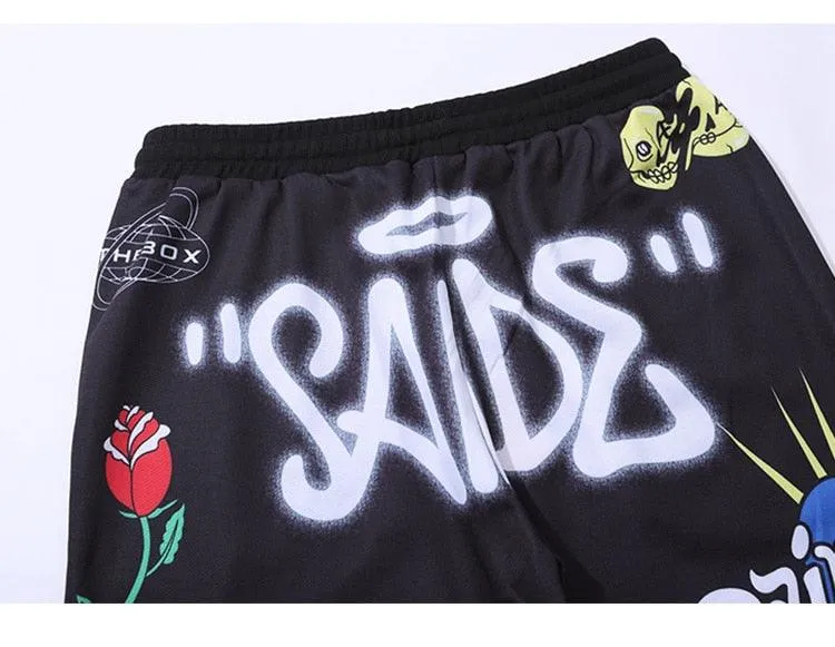 Graffiti Print Casual  Shorts Knee-length