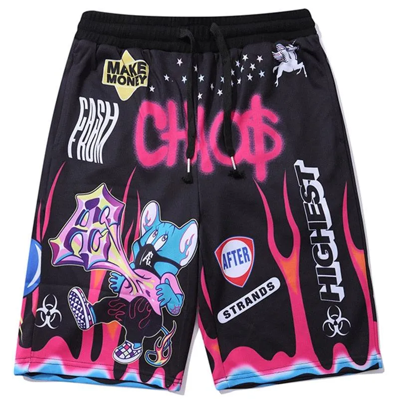 Graffiti Print Casual  Shorts Knee-length