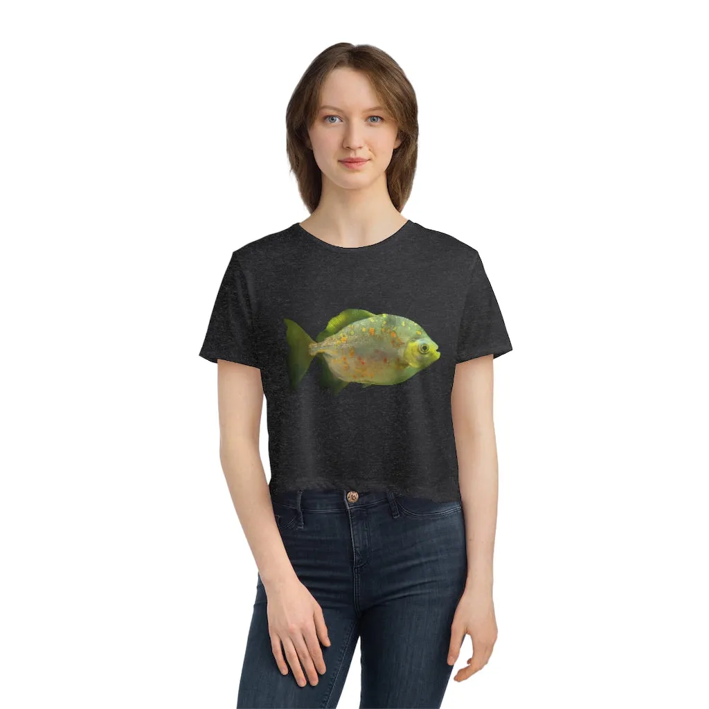 Green Fish with Specs Women's Flowy Cropped Tee