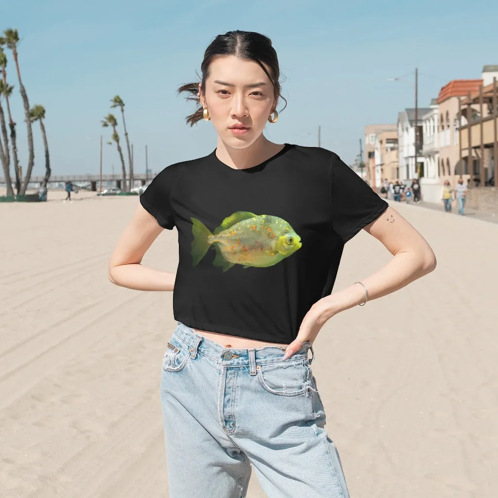Green Fish with Specs Women's Flowy Cropped Tee