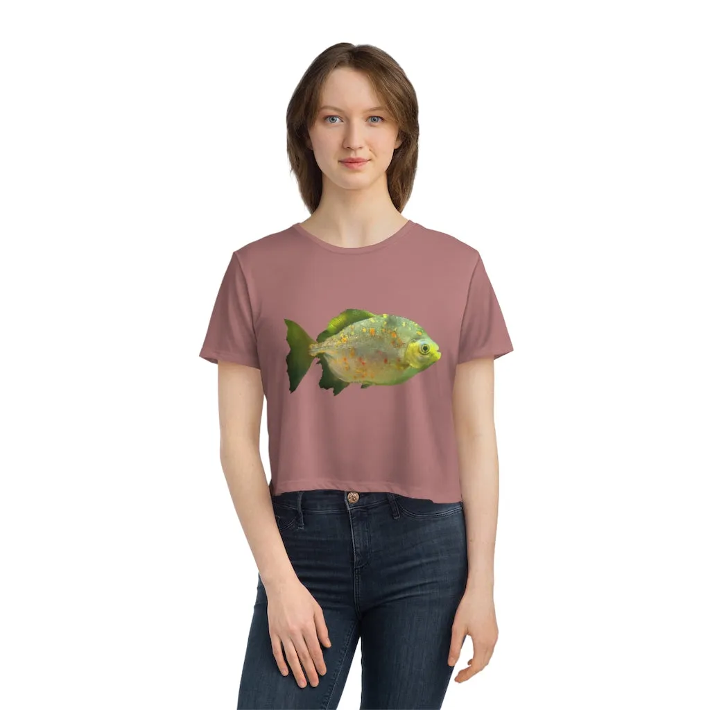 Green Fish with Specs Women's Flowy Cropped Tee