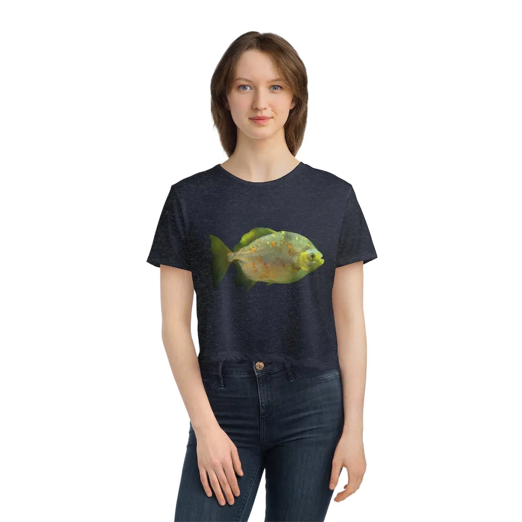 Green Fish with Specs Women's Flowy Cropped Tee