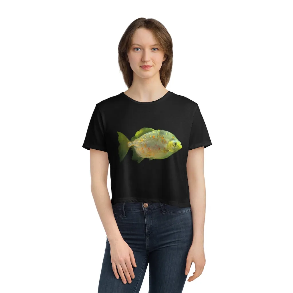 Green Fish with Specs Women's Flowy Cropped Tee
