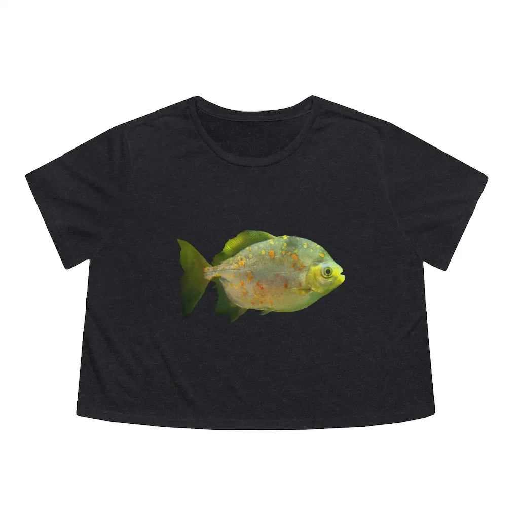 Green Fish with Specs Women's Flowy Cropped Tee