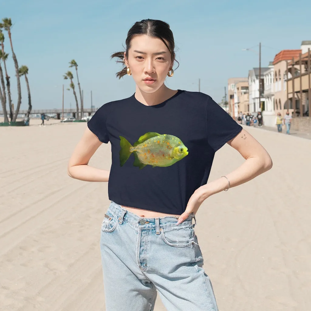 Green Fish with Specs Women's Flowy Cropped Tee