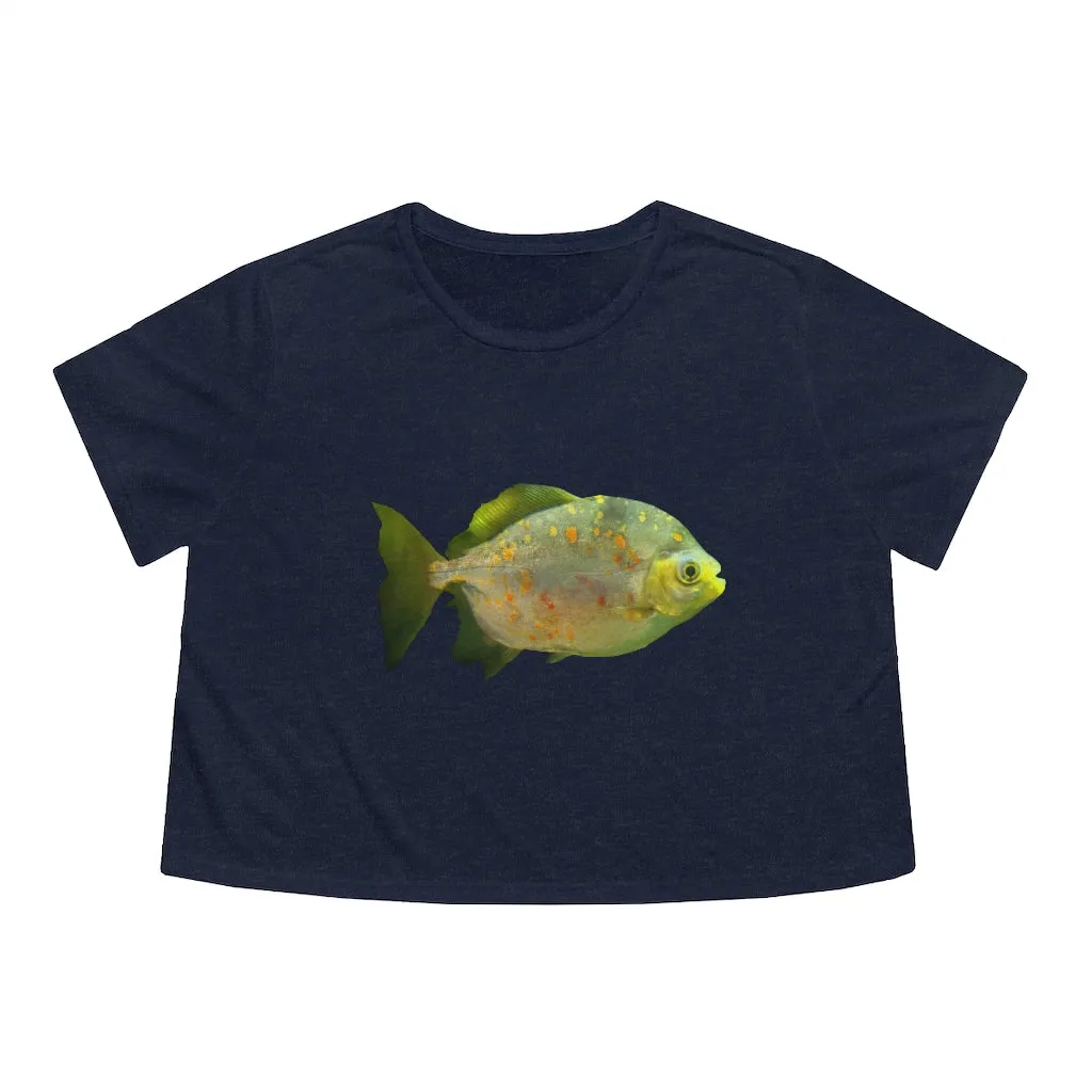 Green Fish with Specs Women's Flowy Cropped Tee