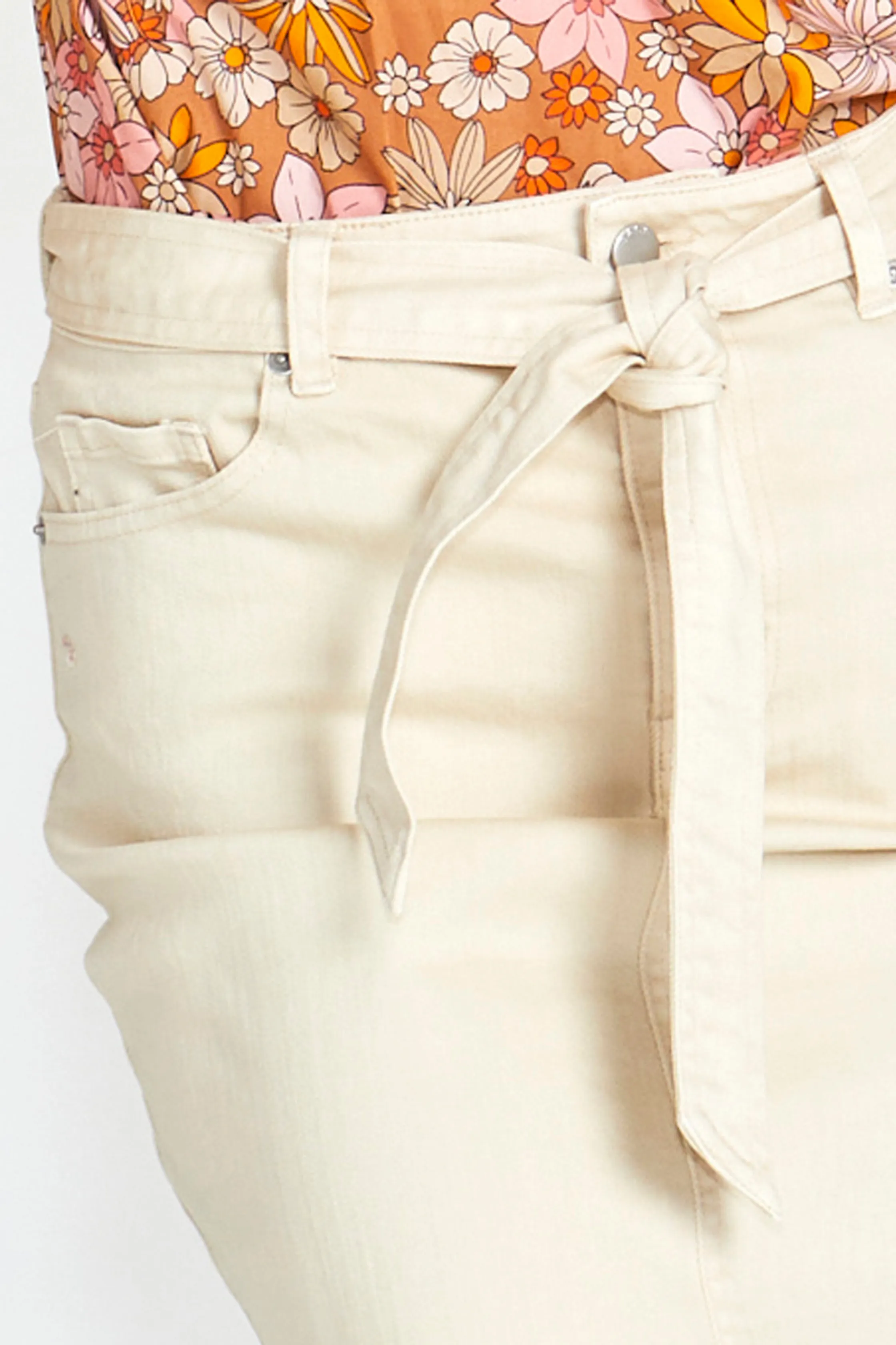JONI BELTED DENIM SKIRT - Sand