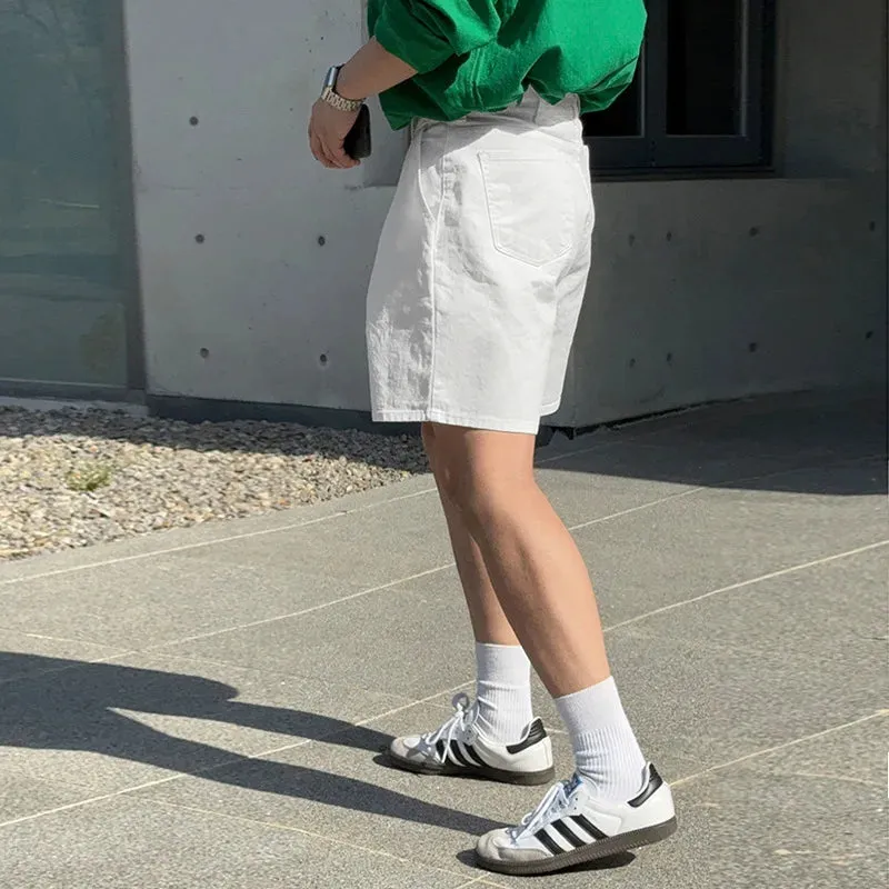 Korean Style Men's Casual Shorts Wrinkle Straight Wide Leg Trousers Loose Zippers Male Bottom Stylish Summer 9C6428