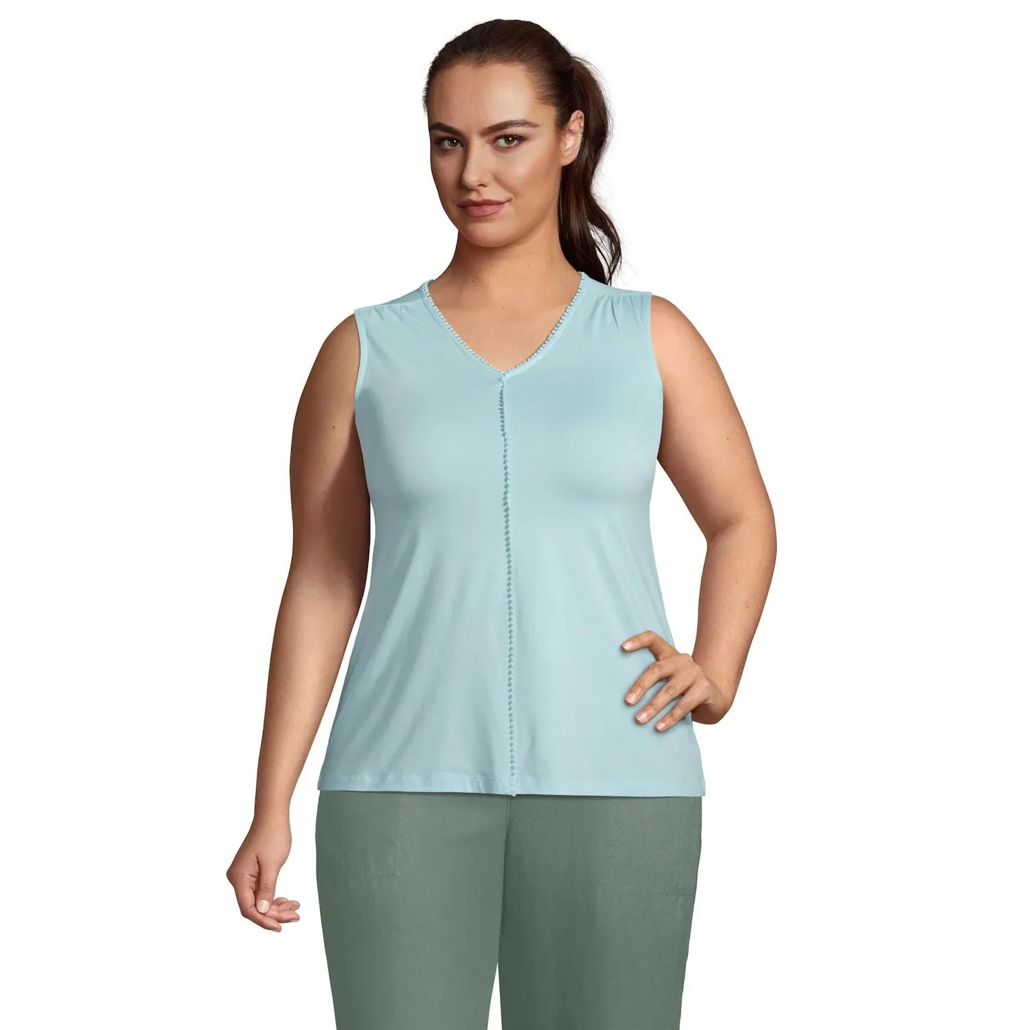 Lands' End Plus Size V-Neck Tank with Trim