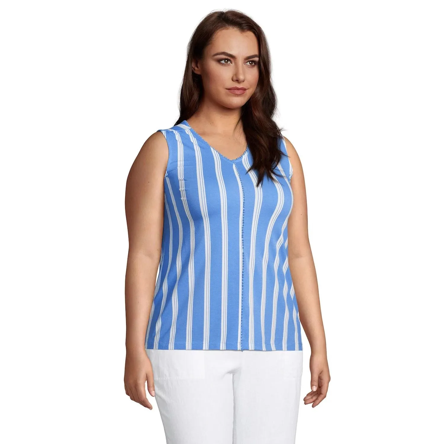 Lands' End Plus Size V-Neck Tank with Trim