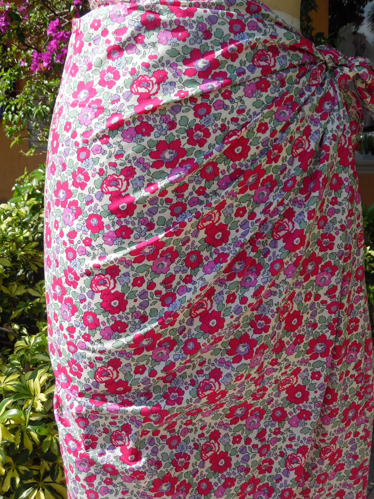 Liberty of London Print Pareo Beach Wrap Fuchsia Floral