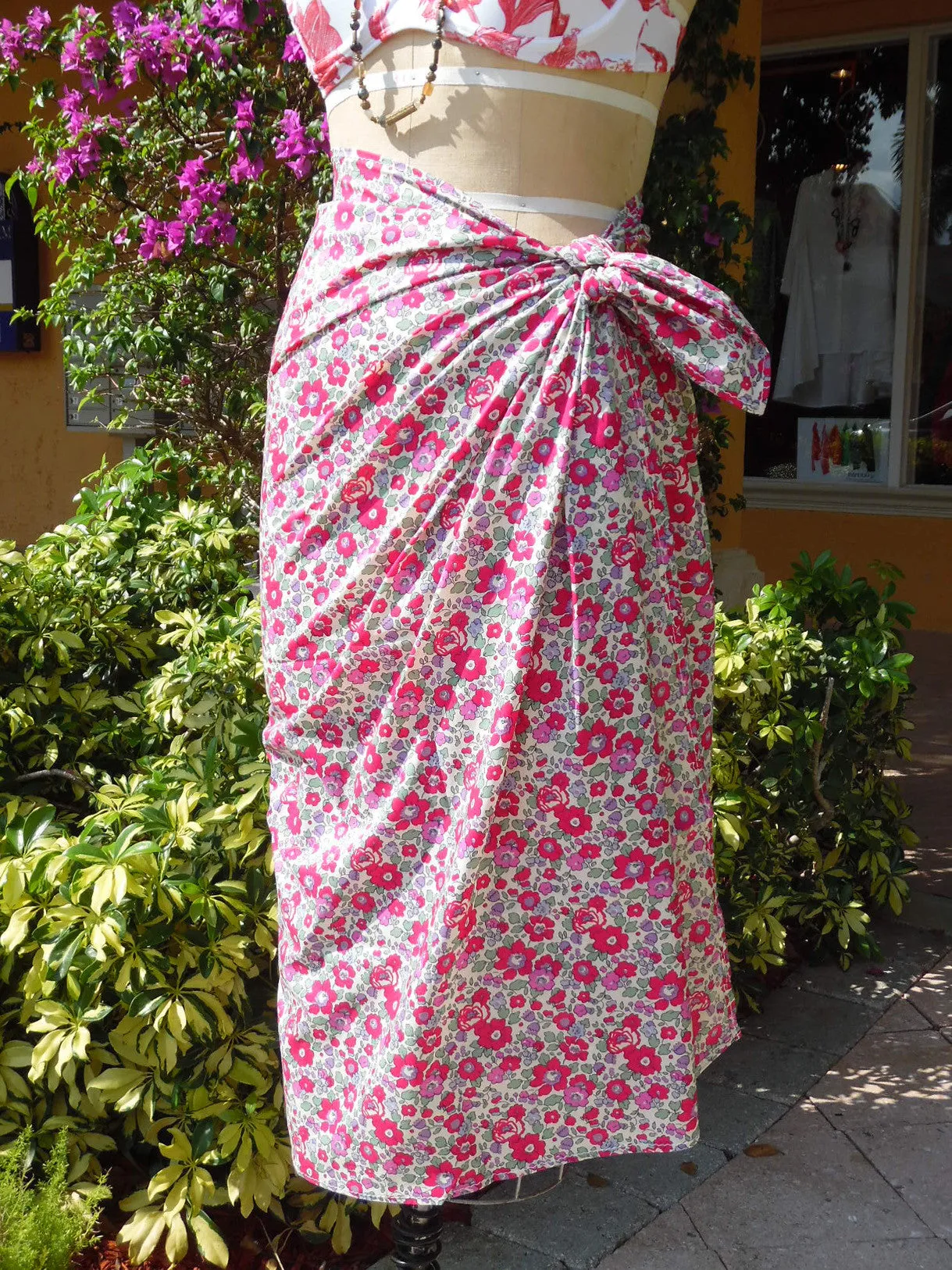 Liberty of London Print Pareo Beach Wrap Fuchsia Floral