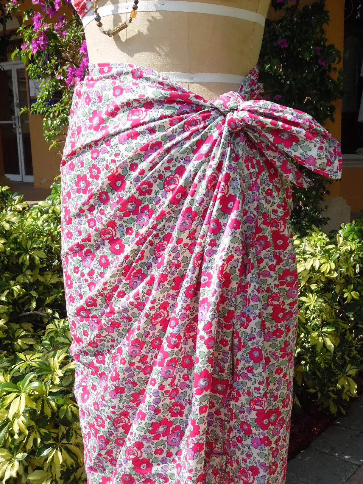 Liberty of London Print Pareo Beach Wrap Fuchsia Floral