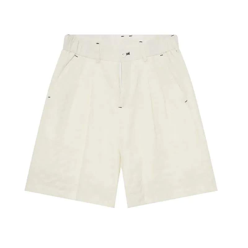 Men's Shorts Casual Plaid Elastic Waist Loose Straight Wide Leg Solid Color Male Trousers Simple Summer 9C6726