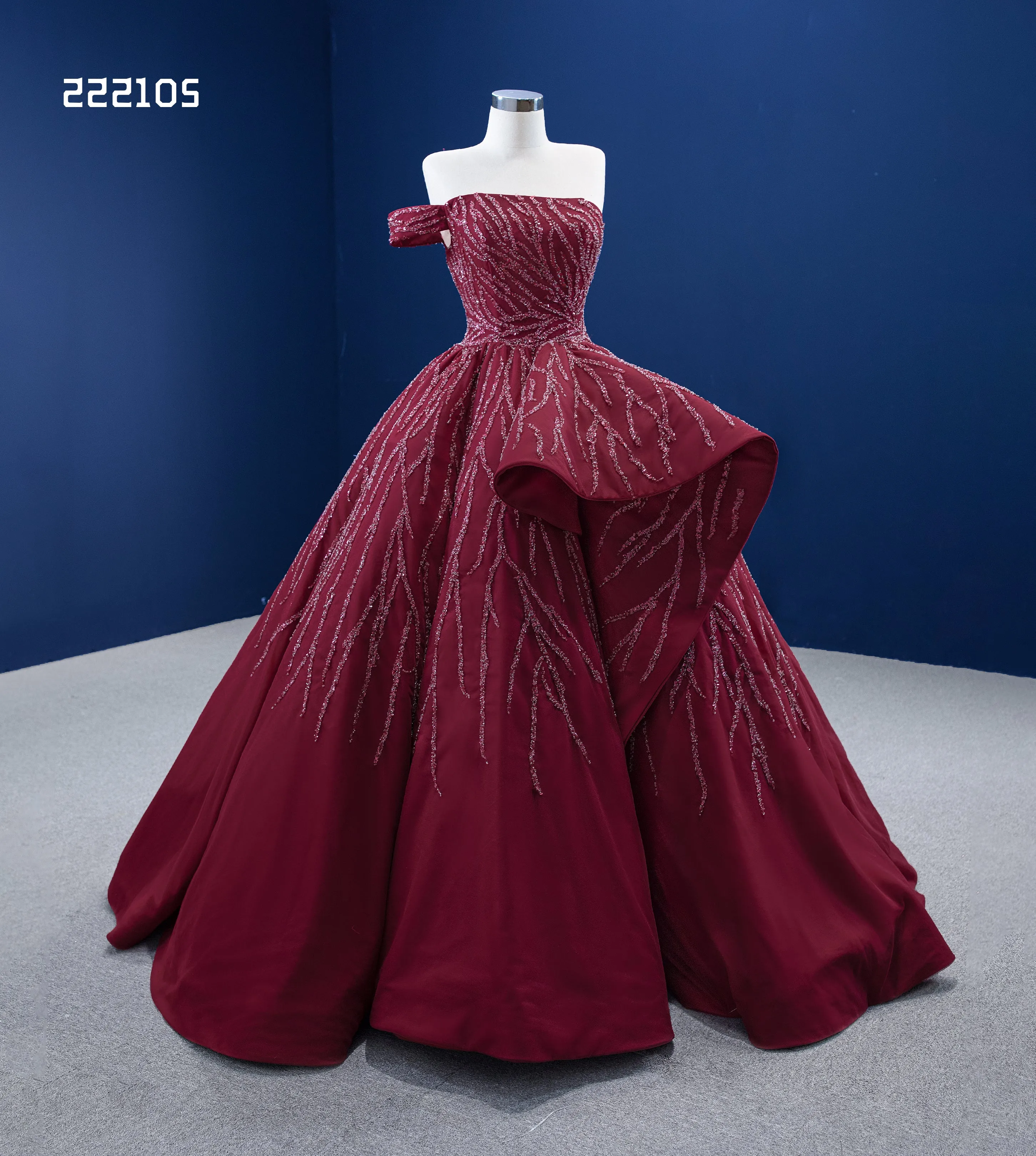 One Shoulder High Low Prom Dress Burgundy Beaded Evening Gowns RSM222105
