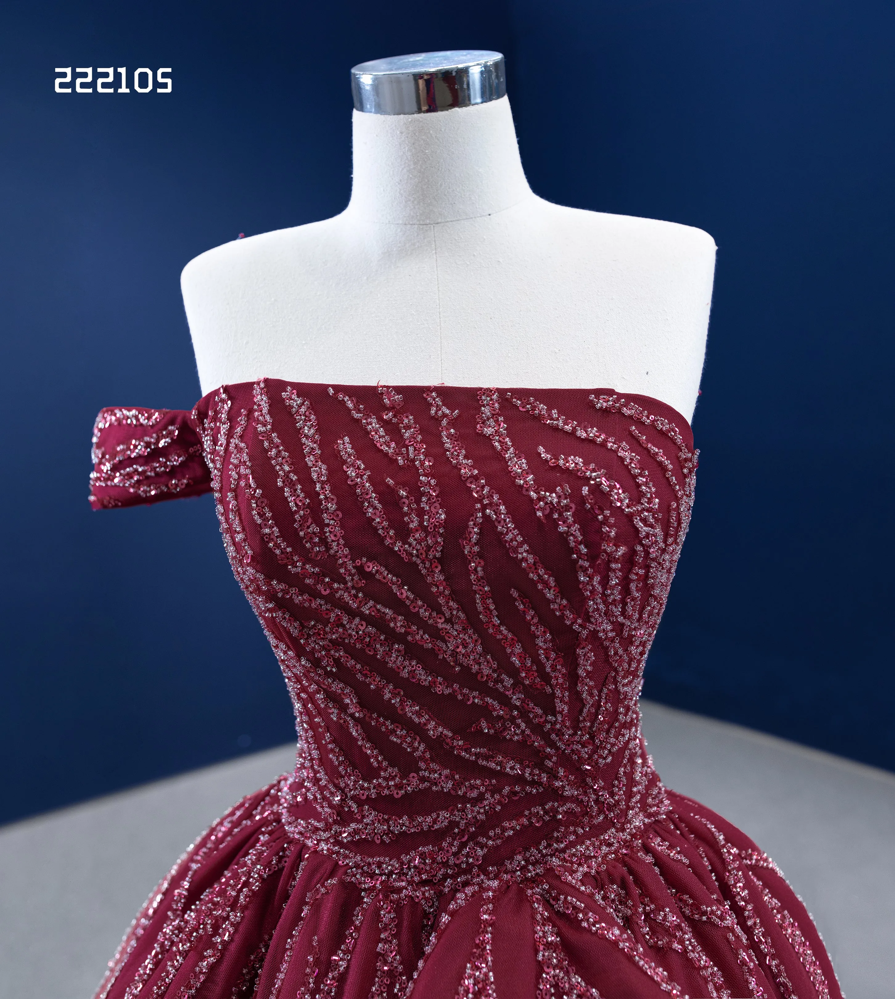 One Shoulder High Low Prom Dress Burgundy Beaded Evening Gowns RSM222105