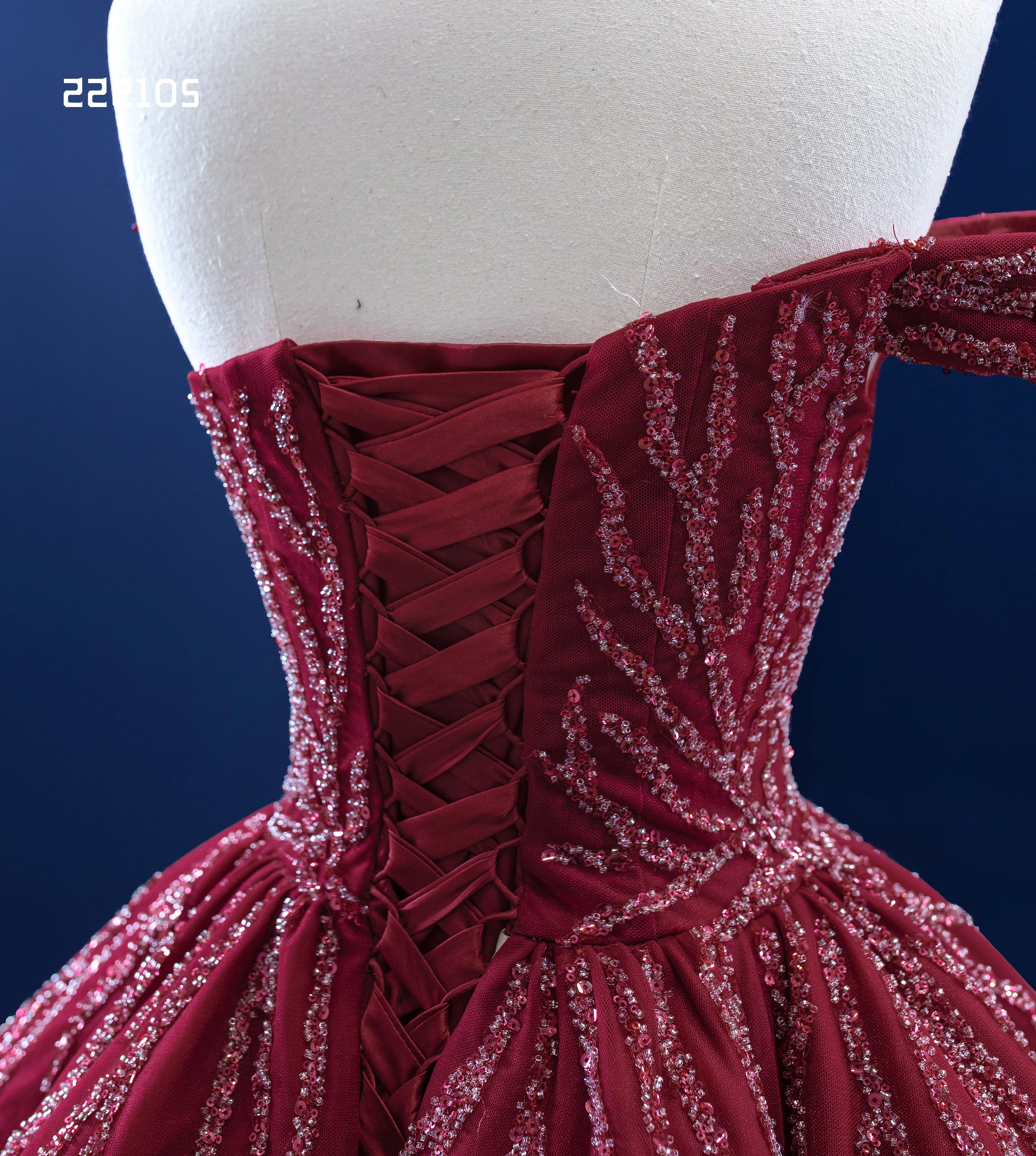 One Shoulder High Low Prom Dress Burgundy Beaded Evening Gowns RSM222105