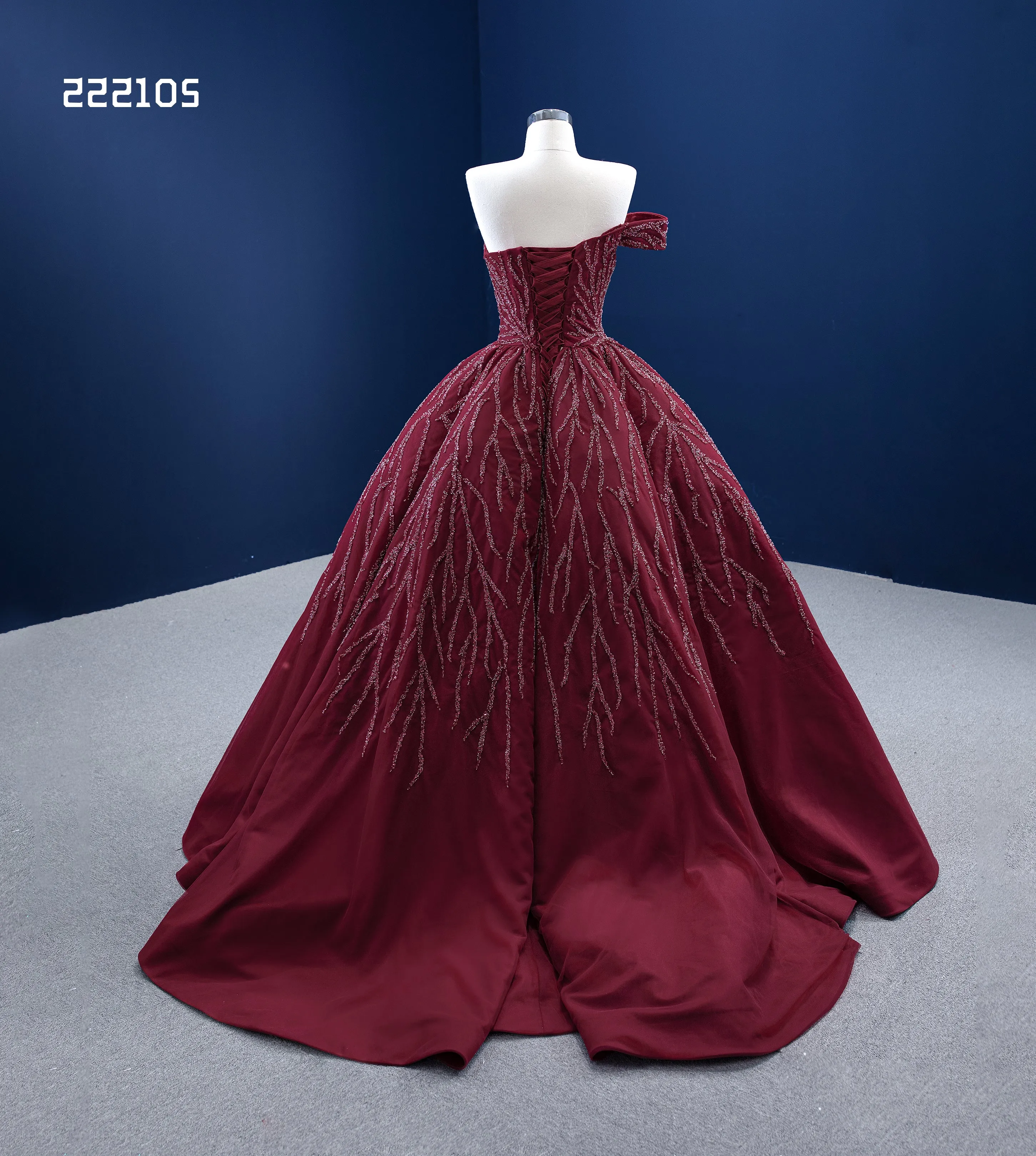 One Shoulder High Low Prom Dress Burgundy Beaded Evening Gowns RSM222105