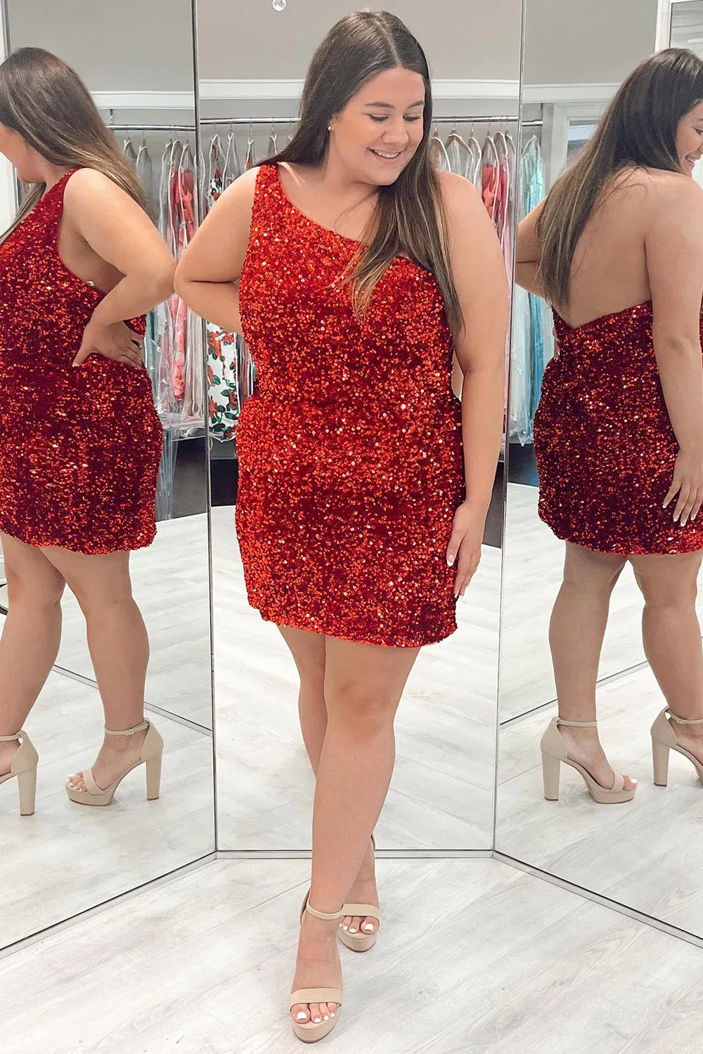 One Shoulder Tight Black Sequins Homecoming Dresses Cocktail Dresses #TKD001
