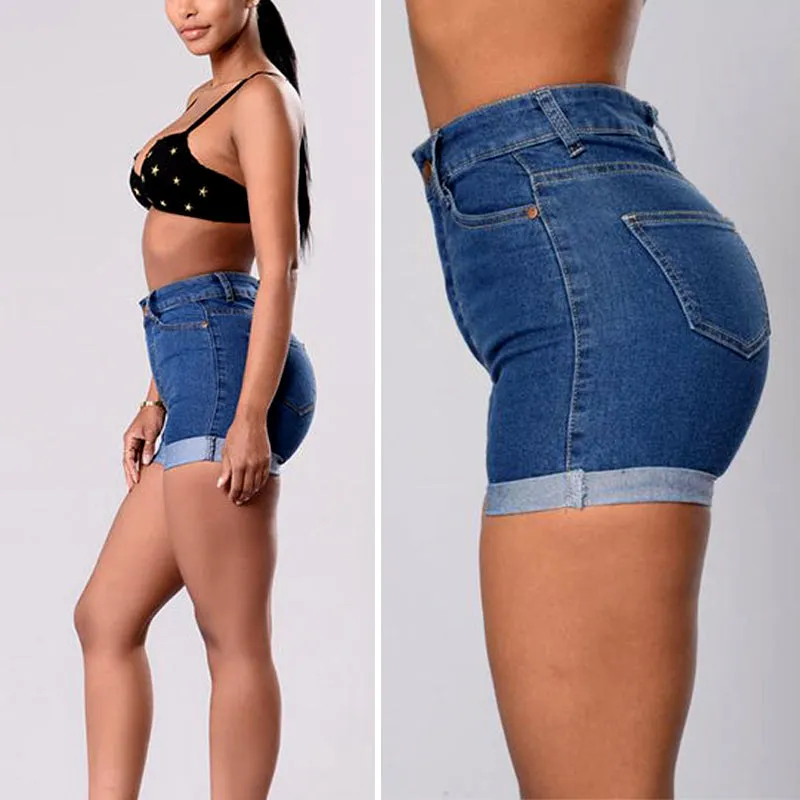 Roll Hem Højtaljede denimshorts