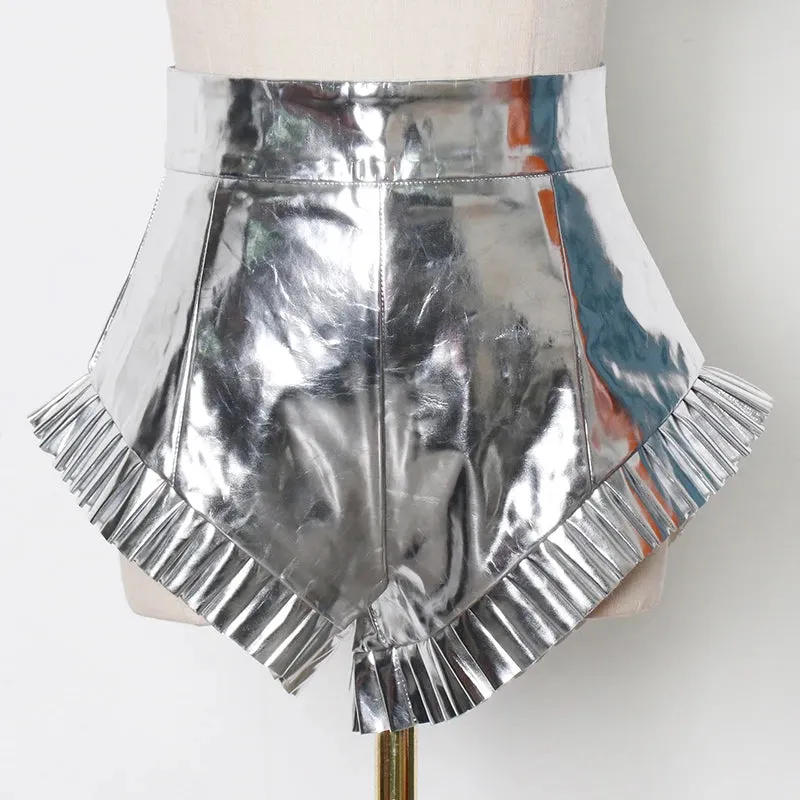 Silver Casual Short For Women High Waist Loose Ruched Minimalist Shorts Female 2021 Summer Fashion Clothing Stylish