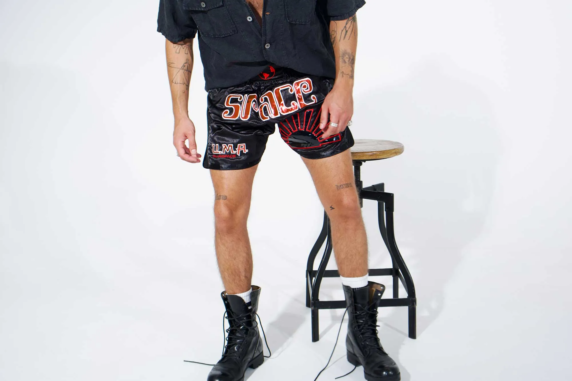 Space Muay Thai Shorts (Black/Red)