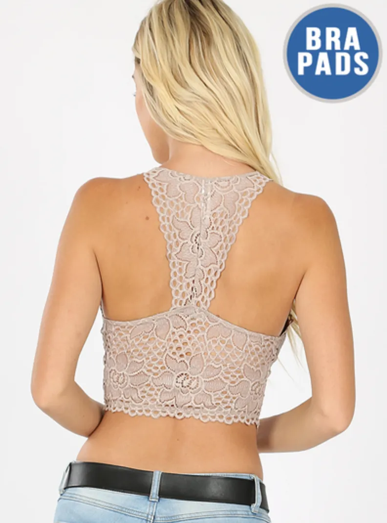 Stretch Lace Bralette with Removable Bra Pads - Burgundy