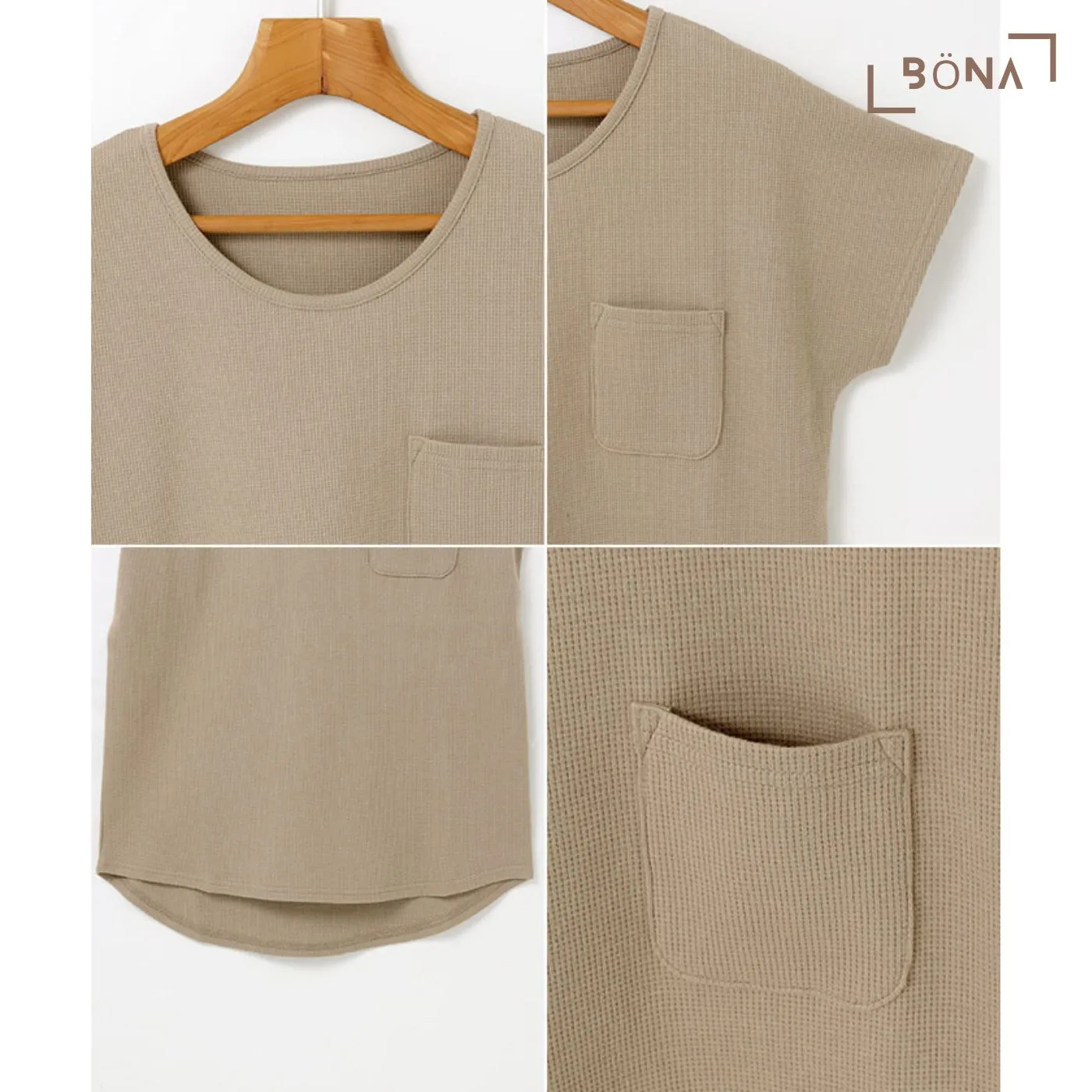 華夫格短袖口袋T裇 Waffle Short Sleeve Dolman T-shirt with Pocket