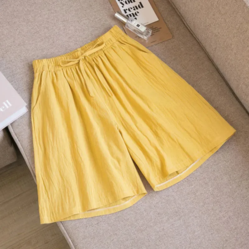 Women shorts Summer Casual Solid Cotton Linen shorts high waist loose shorts for girls Soft Cool female shorts M-3XL