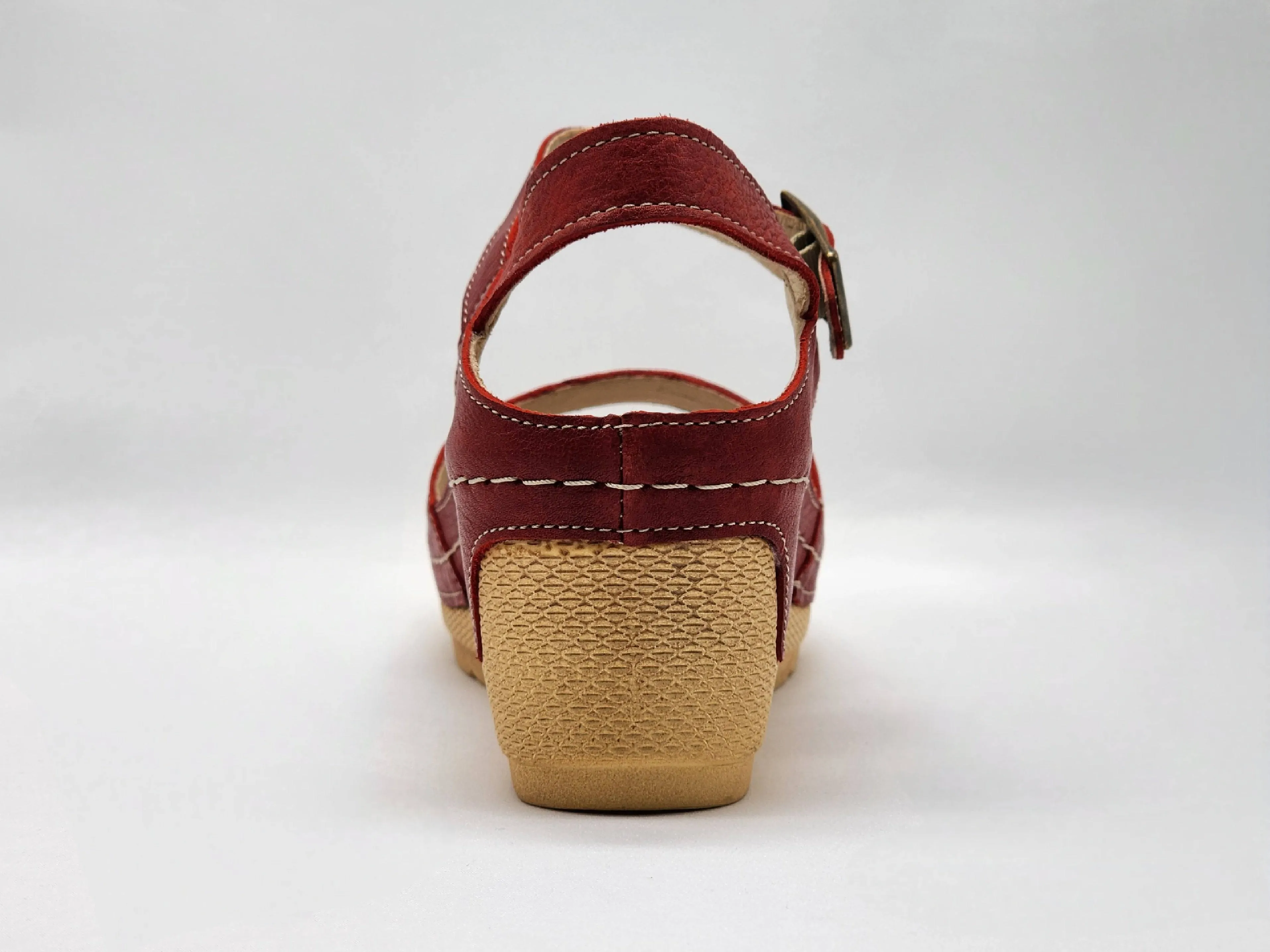 Women's Wedge Leather Sandals - Red
